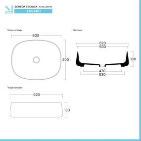 Lavabo da appoggio 60 cm rettangolare in ceramica bianco lucido Milos