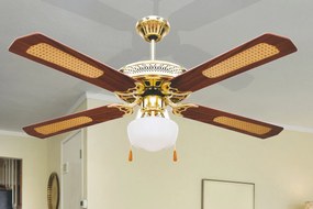 Ventilatore da Soffitto con 4 Pale e Lampada Ø130cm 3 Velocità  Kooper Windy Marrone...