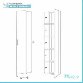 Pensile bagno sospeso 150 cm larice con anta reversibile Desya