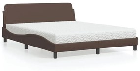 Letto Con Materasso Marrone 160x200cm İn Similpelle /
