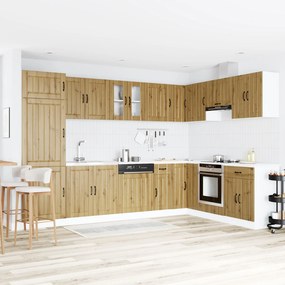 Armadio da cucina  &#039;lucca&#039; con doppio lavello in rovere artigianale, legno ingegnerizzato