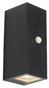 Applique da parete nera 2 luci IP44 con sensore di movimento - Baleno