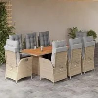 Set Pranzo da Giardino 9 pz con Cuscini Beige Misto Polyrattan 3213150