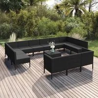 Set Divani da Giardino 14 pz con Cuscini in Polyrattan Nero 3094629