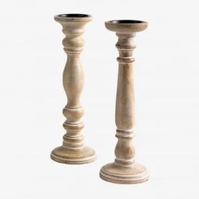 Set di 2 portacandele in legno di mango Sadel Legno Bianco Vintage - Sklum