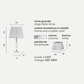 Lume da tavolo CHERUBINI in vetro e cristallo ottico GRANDE BIANCO