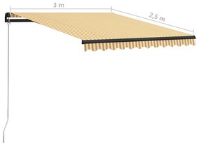 Tenda da Sole Manuale con LED 300x250 cm Gialla e Bianca