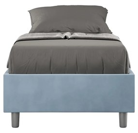 Letto singolo 80x200 imbottito senza testiera, con rete o contenitore, Azzurro / Contenitore