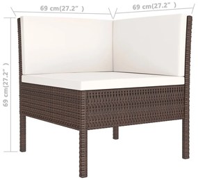 Set divani da giardino 3 pz con cuscini in polyrattan marrone