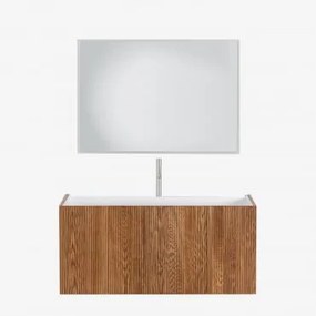 Set Di Mobili Da Bagno In Legno Con Lavabo Integrato Fiore Legno Scuro & Rectangular Led Y Antivaho (100x70) Tasmin & Cromato ↑30 Cm Con - Sklum