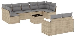 Set divano da giardino 10 pz con cuscini beige in polyrattan