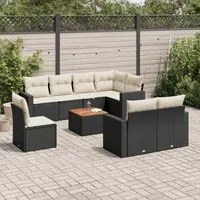 Set Divani da Giardino 9 pz con Cuscini Nero in Polyrattan 3224215