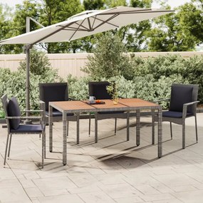 Tavolo giardino piano legno grigio polyrattan e massello acacia