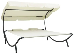 Lettino Prendisole Con Baldacchino E Cuscini Bianco Crema /