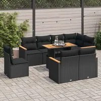 Set Divani da Giardino 9 pz con Cuscini Nero Polyrattan Acacia 3327499