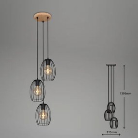 Brilo 4040-035 - Lampadario a sospensione con filo WAKTU VINTAGE 3xE27/60W/230V albero di caucciù