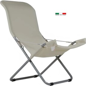 Sedia a sdraio da giardino in acciaio con braccioli pieghevole Comfort FIAM, seduta in poliestere beige