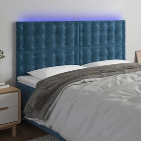 Testiera A Led Blu Scuro 180x5x118/128 Cm İn Velluto /