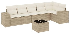 Set divani da giardino 7 pz con cuscini beige in polyrattan