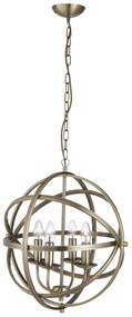 Lampadario Industrial-Nordico Orbita Acciaio Ottone 4 Luci E14