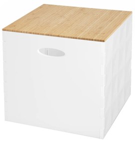 Cubo contenitore bianco con coperchio bambù Dompak Living