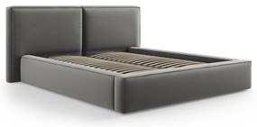 Letto matrimoniale imbottito grigio in velluto con contenitore con rete inclusa 200x200 cm Arendal – Cosmopolitan Design