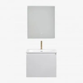 Set Mobili Da Bagno In Legno Macrae Con Lavabo Integrato Bianco & Rectangular Led (60x70) Tasmin & Dorato ↑20 Cm Con Valvola Di - Sklum