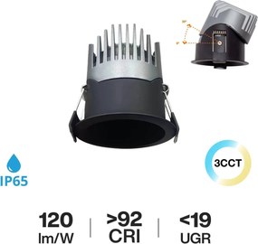 Faro LED da Incasso 15W Nero Ø75mm IP65 CCT UGR19 con driver Philips Colore Bianco Variabile CCT