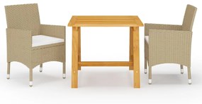 Set mobili da pranzo per giardino 3 pz beige