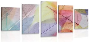Quadri 5 pezzi – Venature su foglie colorate