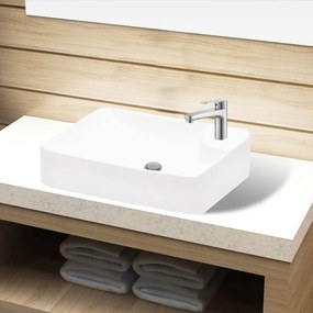 Lavandino Bagno İn Ceramica Bianca Con Foro Per Rubinetto /
