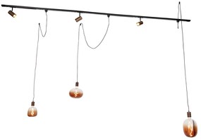 Sistema a binario monofase con 3 faretti e lampade a sospensione bronzo scuro - Cavalux Jeana