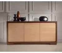 Credenza in frassino tabacco poro aperto 2 porte 3 cassetti con con zoccolo l.179 p.46 h.85