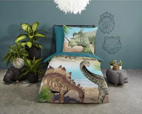 Set copripiumino e federa da bambini verde/blu in cotone per letto singolo 140x200 cm Dino – Good Morning