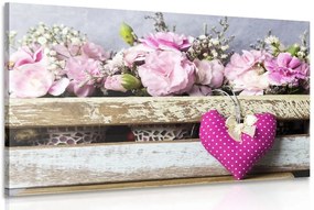 Stampa su tela – Fiori di garofano in cassa di legno