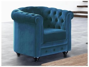 Poltrona CHESTERFIELD in velluto Verde petrolio