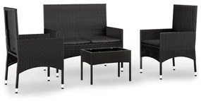 Set Divani da Giardino 4 pz con Cuscini Nero in Polyrattan