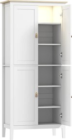 Credenza Mobile da Cucina 80x40x176,5 cm con Luce LED Dimmerabile a 3 Colori Ripiani Regolabili in MDF Bianco...