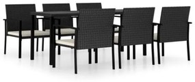 Set da Pranzo da Giardino 7 pz in Polyrattan Nero