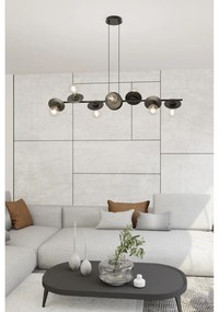 Lampadario 8 Luci Eos In Acciaio Nero Con Barra E Diffusori A Piatti