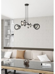 Lampadario 4 Luci Crono In Acciaio Nero A Bracci E Diffusori A Doppio Cerchio