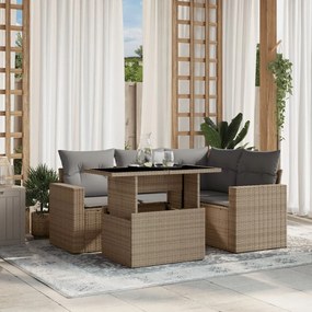 Set divano da giardino 5 pz con cuscini beige in polyrattan