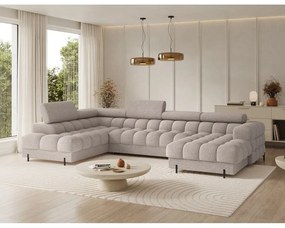 Divano angolare beige allungabile (con penisola a sinistra/a U) con rivestimento in bouclé Feraria – ELTAP