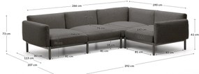 Kave Home - Divano modulare angolare 5 posti da esterni Sorells grigio e alluminio grigio 276x191,5cm