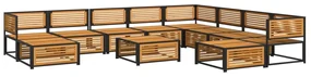 Set divano da giardino 11 pz con cuscini legno massello acacia
