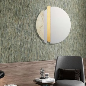 Specchio moderno 80 cm con decori foglia oro e effetto marmo avorio - KEVIN