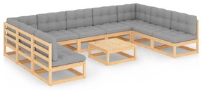 Set divani da giardino 10 pz con cuscini legno massello di pino