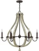 Lampadario Industrial Nordico Middlefield Acciaio Ferro Ruggine Legno 6 Luci E14