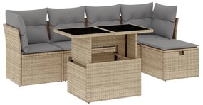 Set divano da giardino 6 pz con cuscini beige in polyrattan