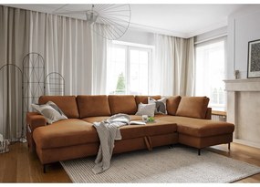 Divano letto in velluto a coste arancio-marrone (angolo destro) Lofty Lilly - Miuform